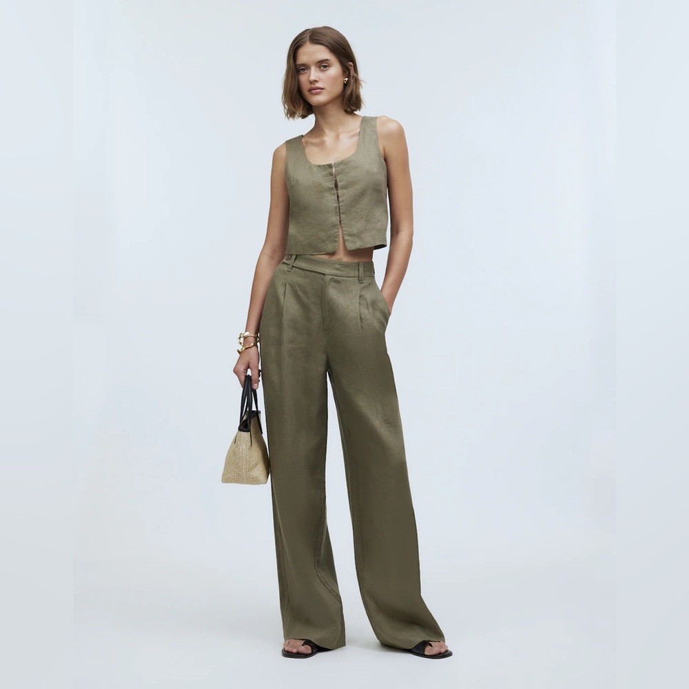 Madewell The Petite Harlow Wide-Leg Pants Size 00P in 100% Linen - Picture 2 of 9